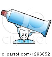 Cartoon Tooth Character Holding Up A Tube Of Toothpaste