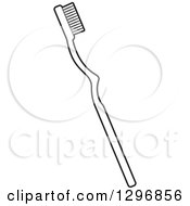 Clipart Of A Cartoon Lineart Toothbrush Royalty Free Vector Illustration