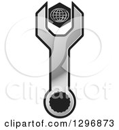 Clipart Of A Silver Wrench With A Grid Globe Nut Royalty Free Vector Illustration by Lal Perera