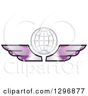 Poster, Art Print Of Gray Grid Globe With Purple Wings