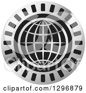 Poster, Art Print Of Silver Grid Globe In A Black And Gray Circle