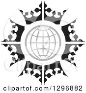 Poster, Art Print Of Gray Grid Globe In A Circle Of Black And White Crowns