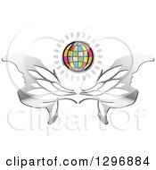 Poster, Art Print Of Shining Colorful Grid Globe Over Silver Wings
