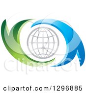 Poster, Art Print Of Gray Grid Globe In Blue And Green Abstract Swooshes