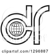 Clipart Of A Black And White Grid Globe And DCR Logo 2 Royalty Free Vector Illustration