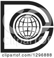 Clipart Of A Black And White Grid Globe And DC Logo Royalty Free Vector Illustration
