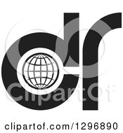 Clipart Of A Black And White Grid Globe And DCR Logo Royalty Free Vector Illustration