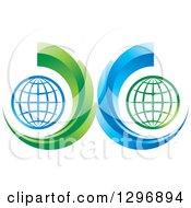 Poster, Art Print Of Grid Globes In Green And Blue Swooshes