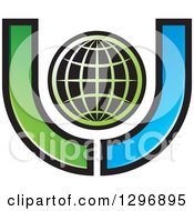 Poster, Art Print Of Grid Globe Inside A Blue And Green Letter U
