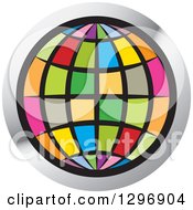 Poster, Art Print Of Colorful Grid Globe In A Silver Circle