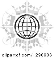 Black And White Grid Globe In A Circle Of Gray Crowns