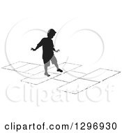Poster, Art Print Of Black Silhouetted Boy Playing Hopscotch