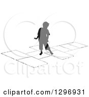 Poster, Art Print Of Black Silhouetted Boy Playing Hopscotch 2