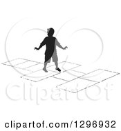 Poster, Art Print Of Black Silhouetted Boy Playing Hopscotch 3