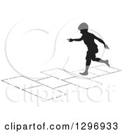 Poster, Art Print Of Black Silhouetted Boy Playing Hopscotch 4