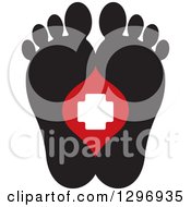 Black Silhouetted Feet And A Red And White First Aid Medical Cross