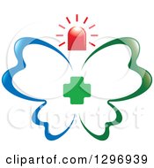Clipart Of A Blue And Green First Aid Medical Butterfly With A Cross And Siren Royalty Free Vector Illustration