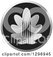 Clipart Of A Silver And Black Oak Leaf With Trees In A Circle Royalty Free Vector Illustration by Lal Perera