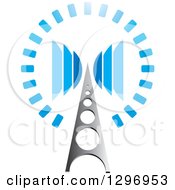 Clipart Of A Silver Cellular Communications Tower With A Circle Of Blue Signals Royalty Free Vector Illustration