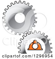 Clipart Of Silver Gear Cogs And Industrial Orange Hard Hat Helmet Royalty Free Vector Illustration