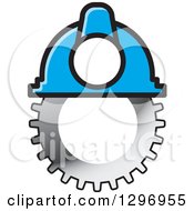 Clipart Of A Silver Gear Cog And Industrial Blue Hard Hat Helmet Royalty Free Vector Illustration