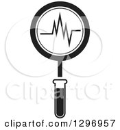 Clipart Of A Black And White Test Tube Magnifying Glass And Chart Royalty Free Vector Illustration by Lal Perera