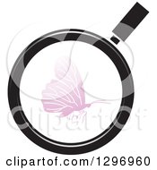 Clipart Of A Magnifying Glass Over A Pink Butterfly Royalty Free Vector Illustration by Lal Perera