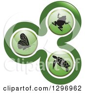 Poster, Art Print Of Green Biology Logo Of A Frog Sea Turtle And Butterfly In Circles