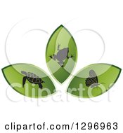 Poster, Art Print Of Green Leaves With A Black Frog Butterfly And Sea Turtle