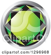 Clipart Of A Green Emerald Gem In A Silver Circle Royalty Free Vector Illustration