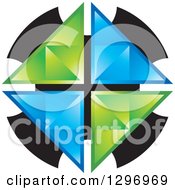 Clipart Of Green And Sapphire Triangular Gems Over Black Royalty Free Vector Illustration