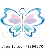 Poster, Art Print Of Blue Butterfly With Colorful Pastel Petal Patterned Wings And A Dental Tool