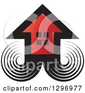 Clipart Of A Red House With A Black Arrow And Swirls Royalty Free Vector Illustration