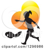 Poster, Art Print Of Black Silhouetted Girl Playing Over An Orange Heart