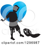 Poster, Art Print Of Black Silhouetted Boy Playing Over A Blue Heart