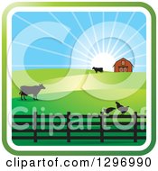 Poster, Art Print Of Sunrise With A Barn Chickens And Cows