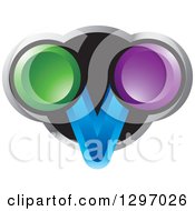 Clipart Of A Colorful Letter V In A Black And Chrome Circle Royalty Free Vector Illustration