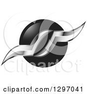 Clipart Of Silver Seagulls Over A Black Circle Royalty Free Vector Illustration by Lal Perera