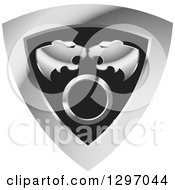 Poster, Art Print Of Roaring Tiger Heads Over A Circle In A Silver And Black Shield