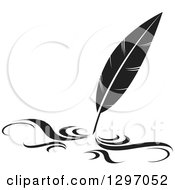 Clipart Of A Black And White Writing Feather Quill Pen Royalty Free Vector Illustration