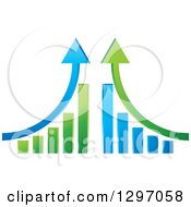 Poster, Art Print Of Mirrored Green And Blue Bar Graphs With Up Arrows