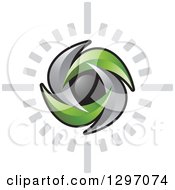 Clipart Of A Black Orb Encircled With Gray And Green Swooshes And Lines Royalty Free Vector Illustration