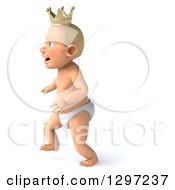 Clipart Of A 3d Walking Bald White Baby Boy Wearing A Crown Facing Left Royalty Free Illustration by Julos
