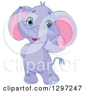 Cute Animal Clipart Of An Adorable Purple Baby Elephant Standing And Waving Royalty Free Vector Illustration by Pushkin