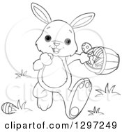 Poster, Art Print Of Adorable Black And White White Bunny Rabbit Walking With An Easter Basket