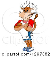 Poster, Art Print Of Cartoon Grinning Muscular Bbq Chef Cow With Folded Arms Smoking A Cigar