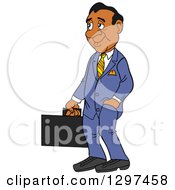 Poster, Art Print Of Cartoon Frumpy Black Businessman Facing Left And Holding A Briefcase One Hand In A Pocket
