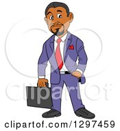 Poster, Art Print Of Cartoon Black Businessman With A Goatee Holding A Briefcase One Hand In A Pocket