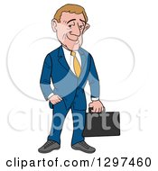 Poster, Art Print Of Cartoon White Debonnaire Businessman Holding A Briefcase One Hand In A Pocket