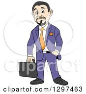 Poster, Art Print Of Cartoon White Businessman With A Goatee Holding A Briefcase One Hand In A Pocket